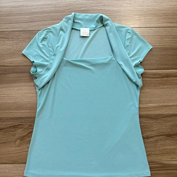 Fitted Blue Cap Sleeve Blouse with Square Neckline - Picture 5 of 7